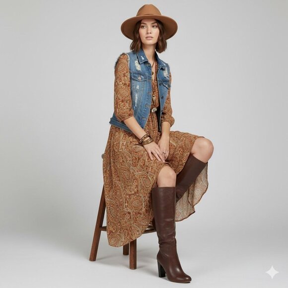 GAP Shoes - Gap Western Style Brown Leather Knee-High Block Heel Boots Women' Size 8